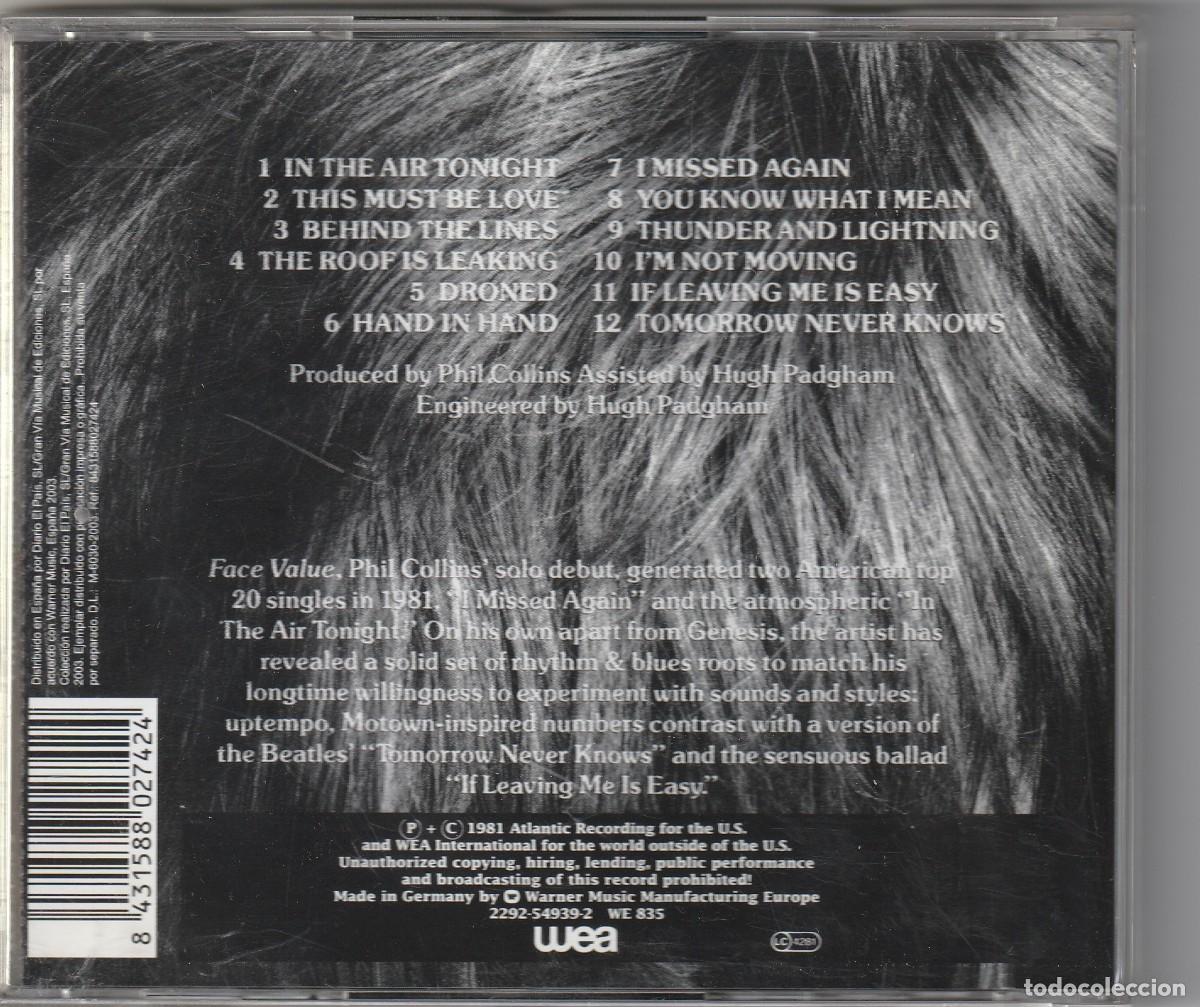 CDs de m&uacute;sica: PHIL COLLINS - FACE VALUE (CD EL PAIS-WEA) - Foto 2