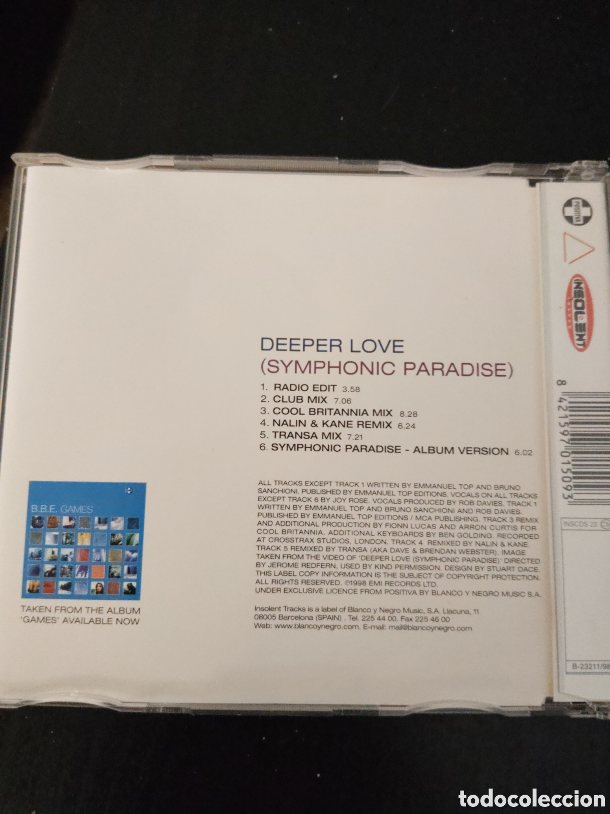 CDs de m&uacute;sica: B.B.E.&nbsp;&ndash;&nbsp;Deeper Love (Symphonic Paradise) CD single BBE - Foto 3