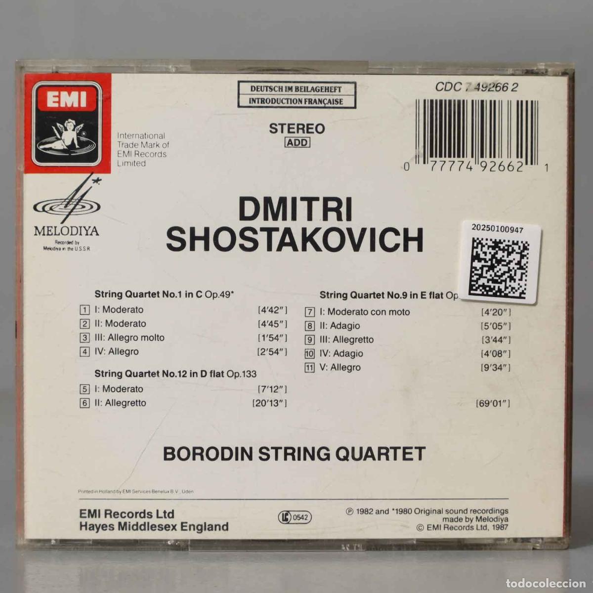 CDs de m&uacute;sica: CD. Shostakovich, Borodin String Quartet &ndash; String Quartets Nos. 1, 9 and 12 - Foto 2