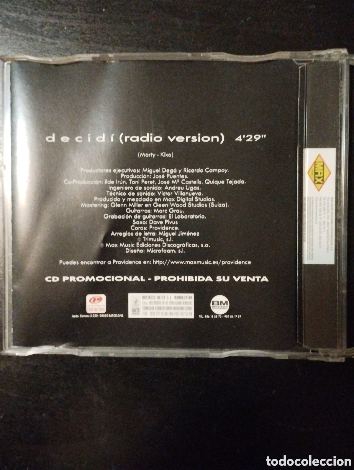 CDs de m&uacute;sica: Providence &ndash; Decid&iacute;. 1997, Espa&ntilde;a. CD, Single, Promo - Foto 2