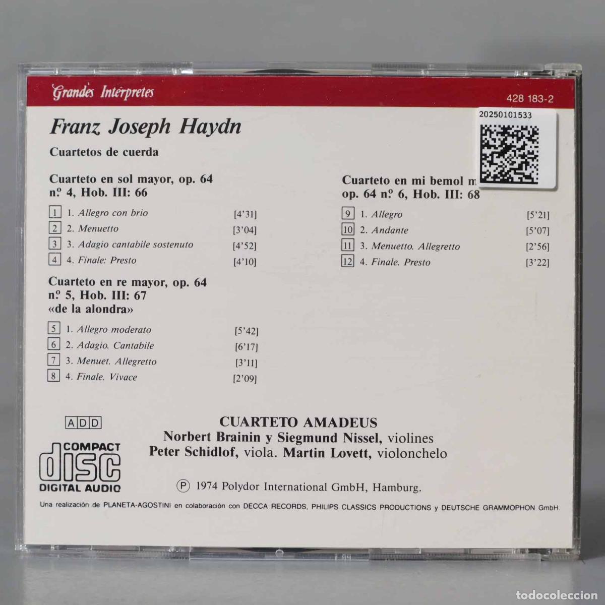 CDs de m&uacute;sica: CD. Joseph Haydn, Cuarteto Amadeus &ndash; Cuartetos de Cuerda - Foto 2
