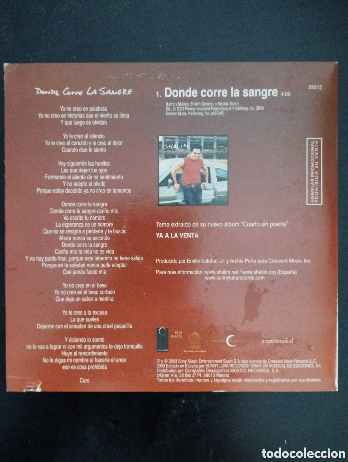 CDs de m&uacute;sica: Shalim &ndash; Donde Corre La Sangre. CD, Single, Promo - Foto 2