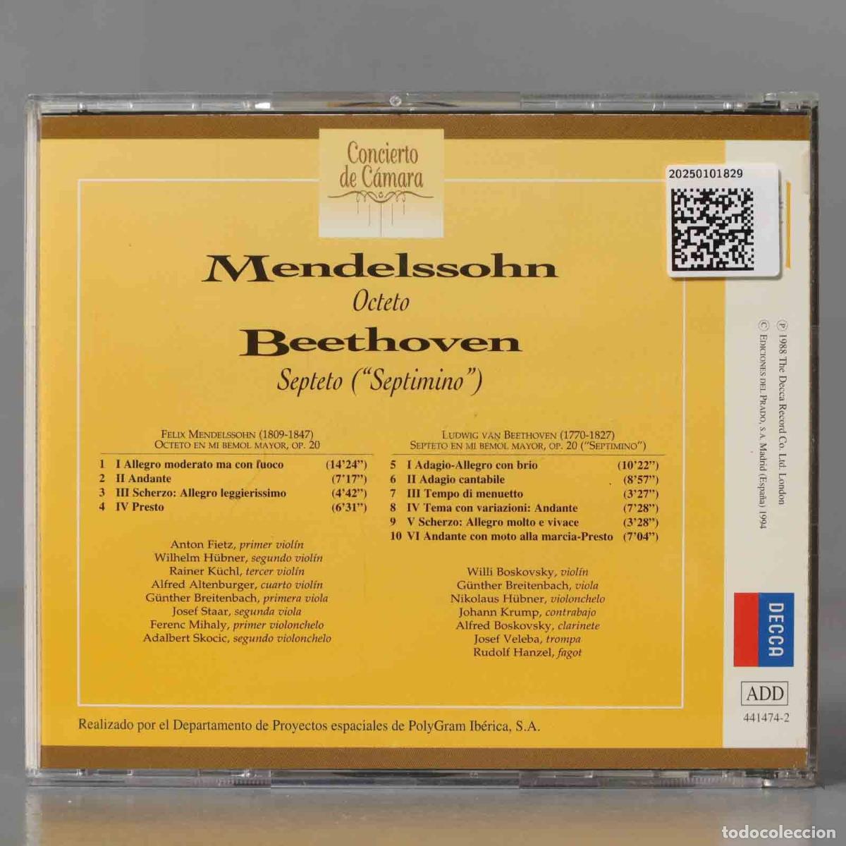 CDs de m&uacute;sica: CD. Octeto BEETHOVEN SEPTETO MENDELSSOHN - Foto 2