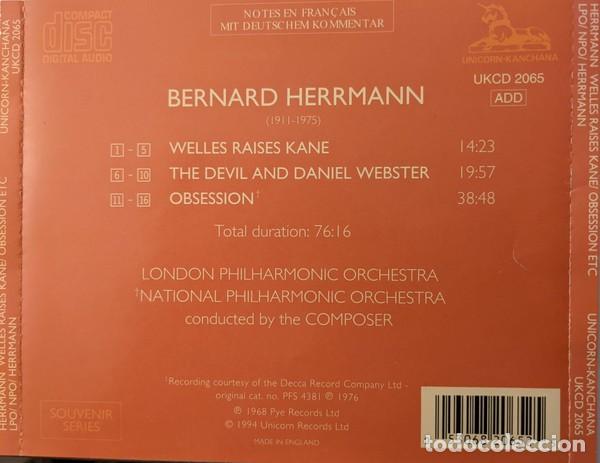 CDs de m&uacute;sica: Bernard Herrmann - Welles Raises Kane / The Devil & Daniel Webster / Obsession (CD, Comp) Label:Unic - Foto 2