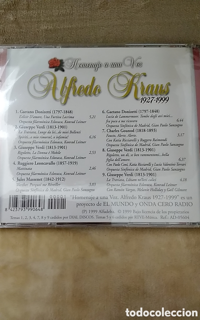 CDs de m&uacute;sica: CD Homenaje a una voz. ALFREDO KRAUS. OPERA - Foto 2