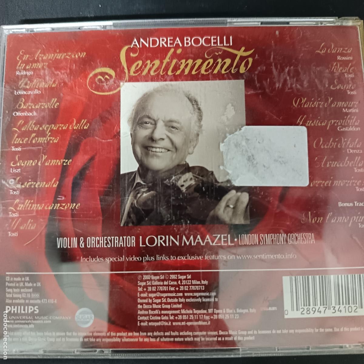 CDs de m&uacute;sica: ANDREA BOCELLI, SENTIMENTO. Lorin Maazel. CD - Foto 2
