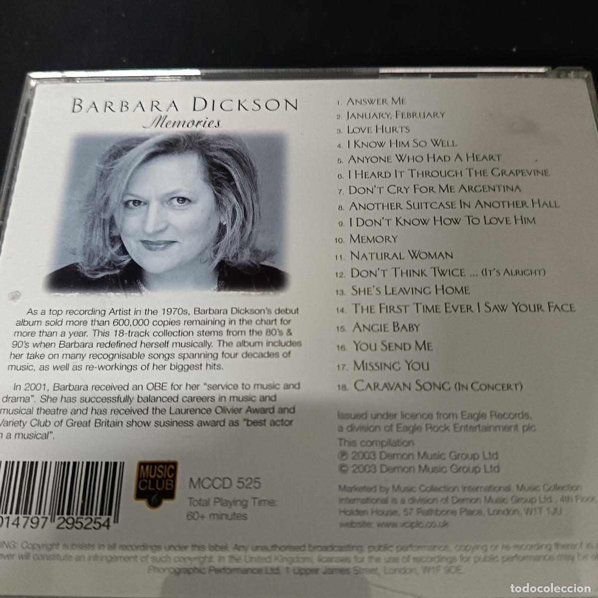 CDs de m&uacute;sica: BARBARA DICKSON, MEMORIES. CD - Foto 2