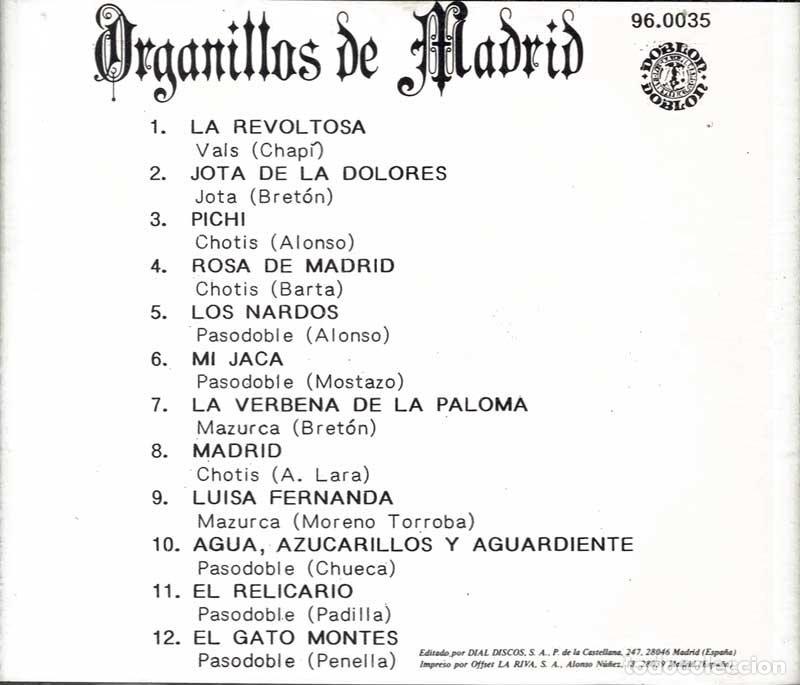 CDs de m&uacute;sica: Organillos de Madrid. CD - Foto 2