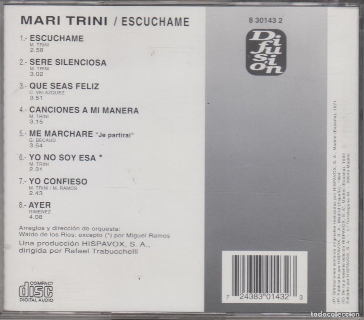 CDs de m&uacute;sica: Mari Trini cd Esc&uacute;chame 1994 Hispavox 8 temas - Foto 2