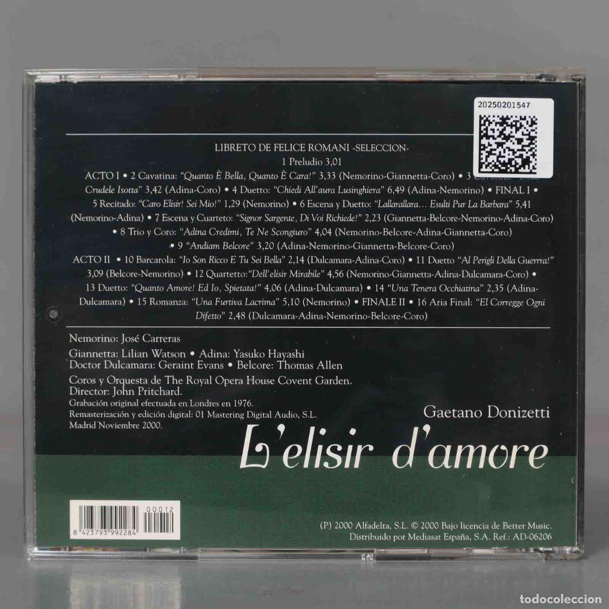 CDs de m&uacute;sica: CD. Pritchard &ndash; L&acute;elisir D&acute;Amore DONIZETTI - Foto 2