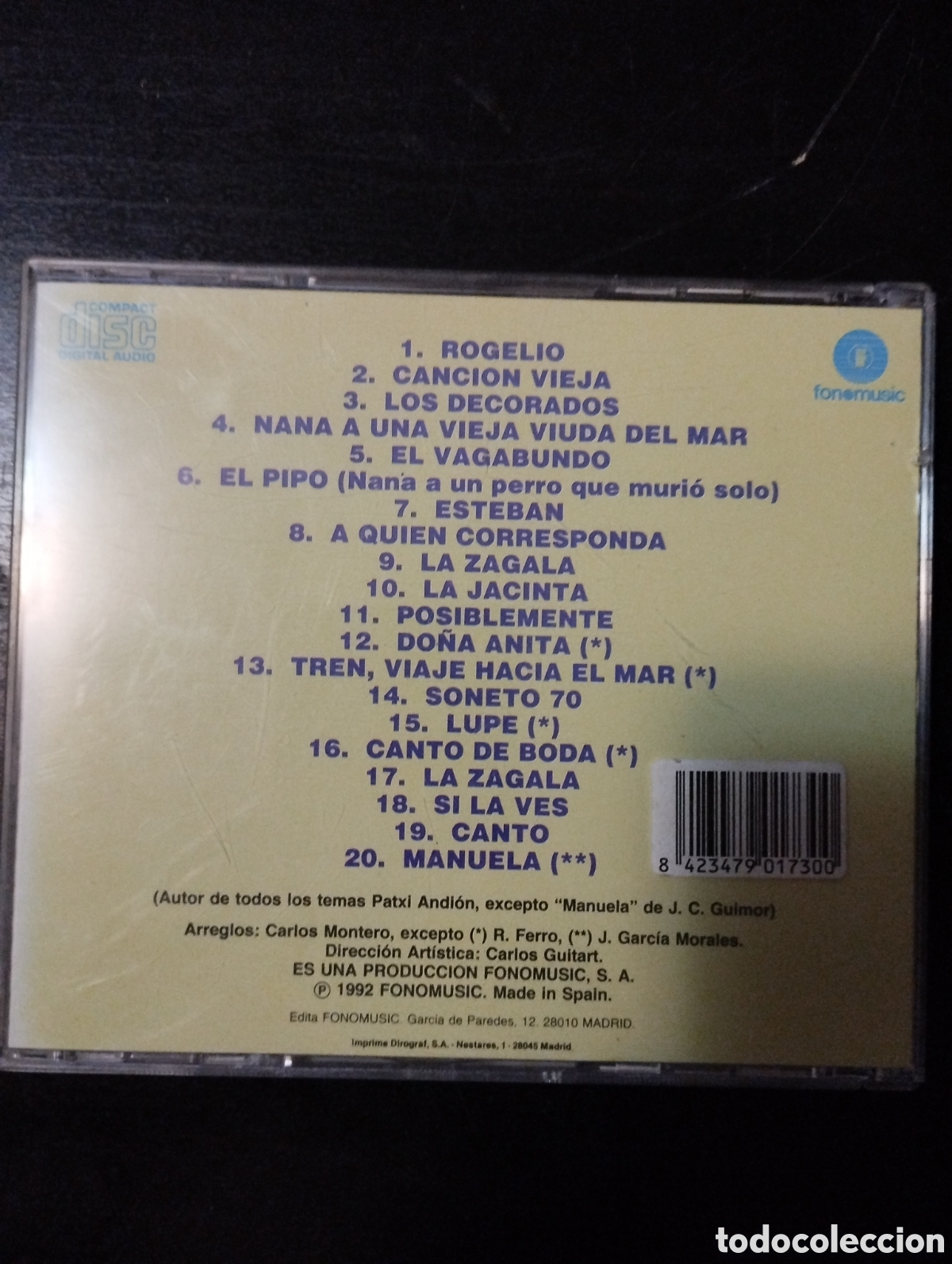 CDs de m&uacute;sica: Patxi Andi&oacute;n &ndash; 20 Grandes Exitos. 1992. CD, Compilation - Foto 4