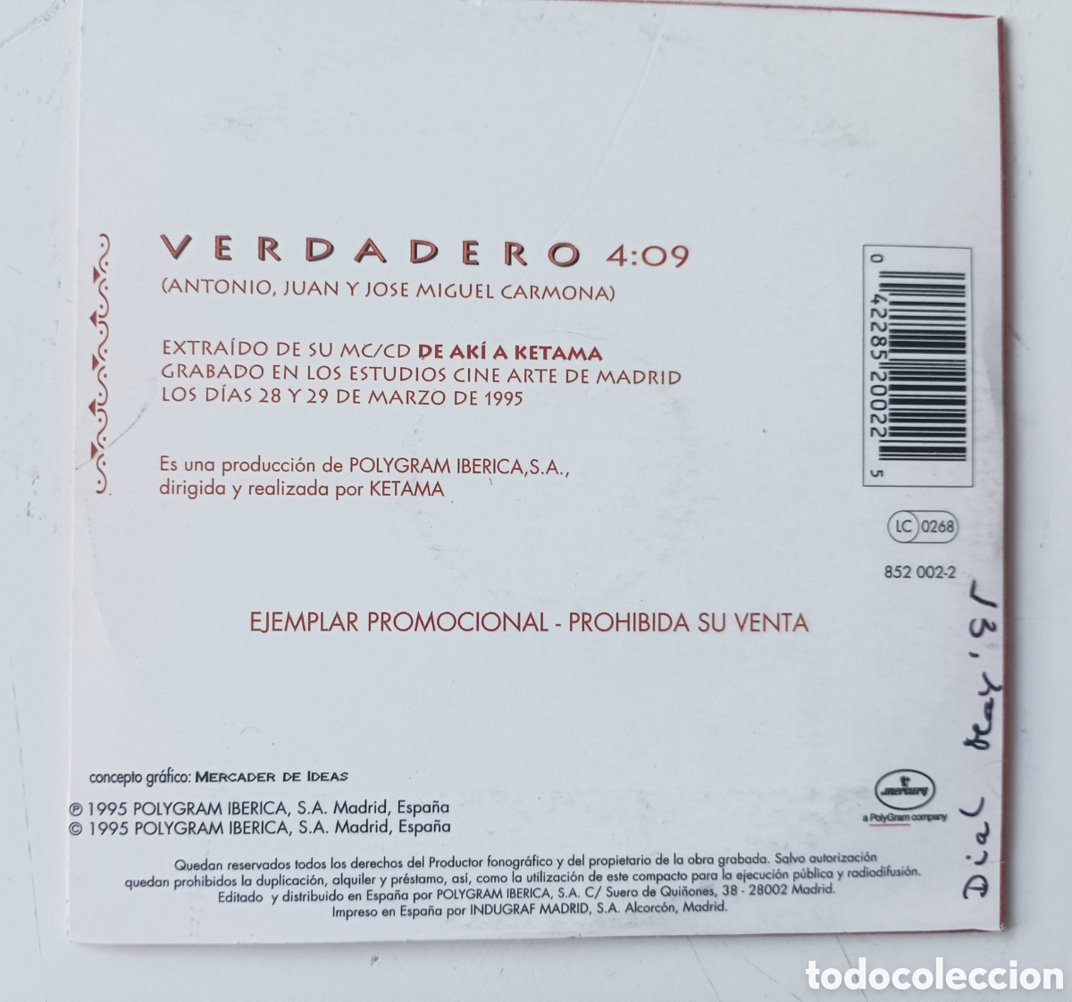 CDs de m&uacute;sica: Ketama - Verdadero (single Cd) - Foto 2