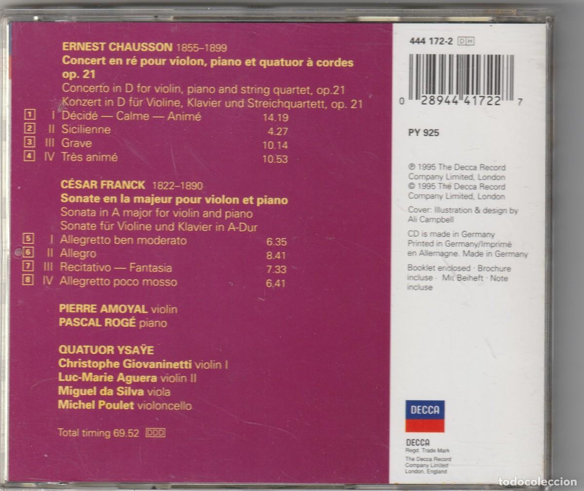 CDs de m&uacute;sica: FRANCK &middot; CHAUSSON (CD DECCA 1995) PIERRE AMOYAL &middot; PASCAL ROGE - Foto 2