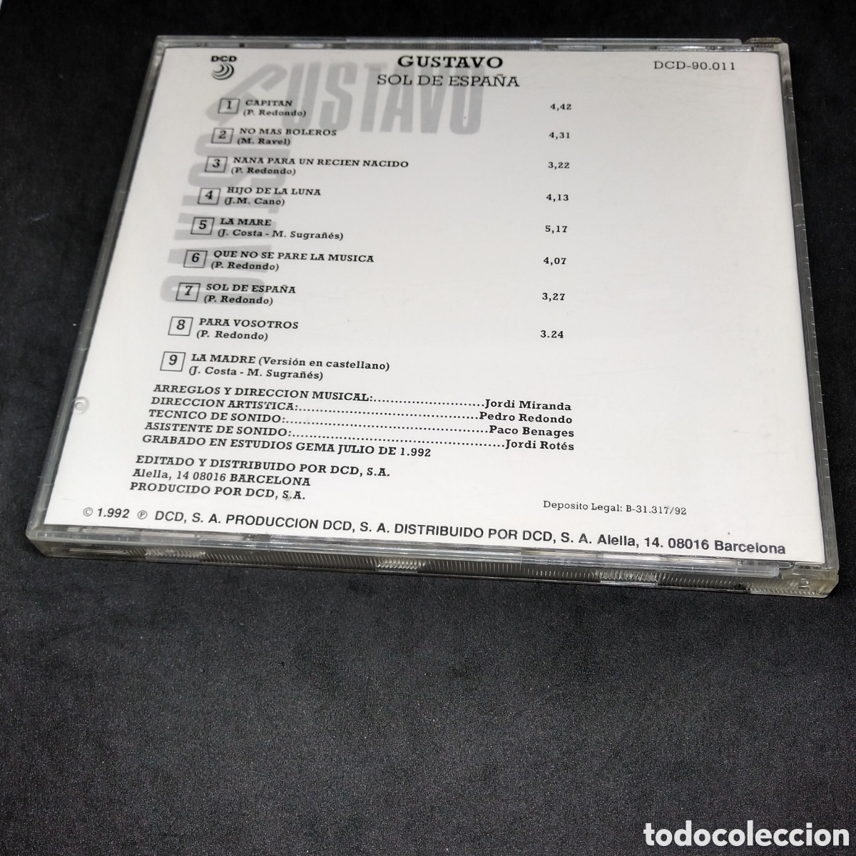 CDs de m&uacute;sica: GUSTAVO - SOL DE ESPA&Ntilde;A - CD - 1992 - DISCO VERIFICADO - Foto 2