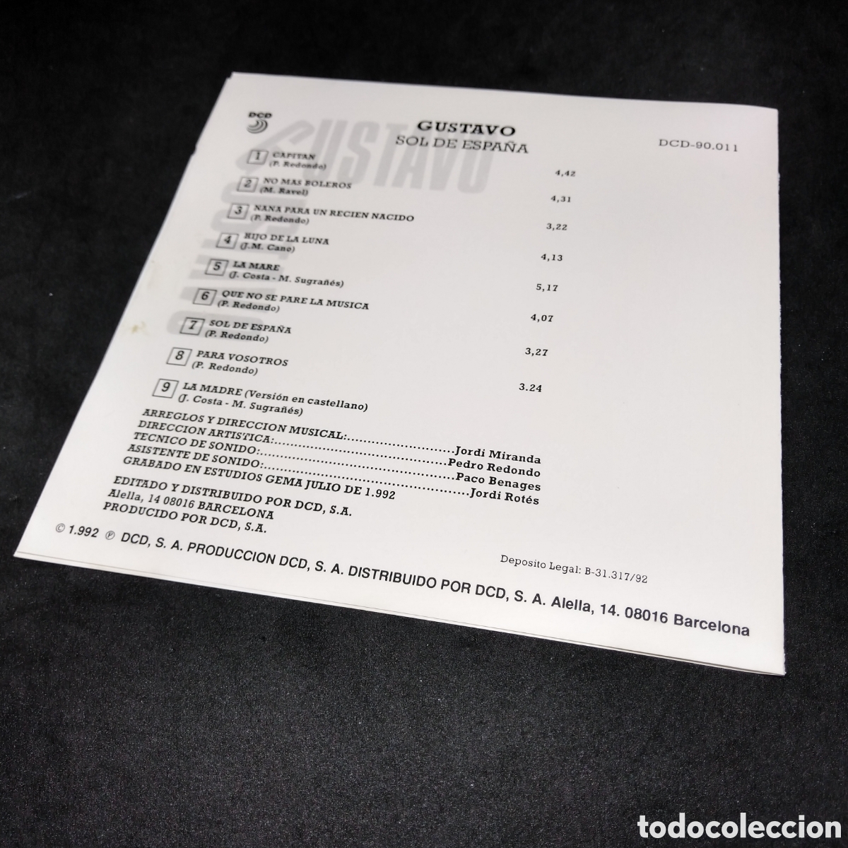 CDs de m&uacute;sica: GUSTAVO - SOL DE ESPA&Ntilde;A - CD - 1992 - DISCO VERIFICADO - Foto 4