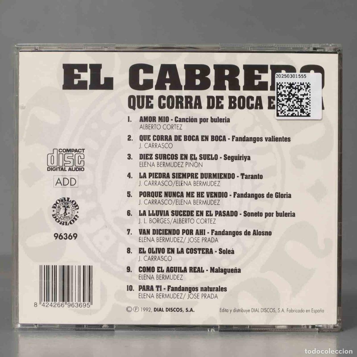 CDs de m&uacute;sica: CD. El Cabrero &ndash; Que Corra De Boca En Boca - Foto 2