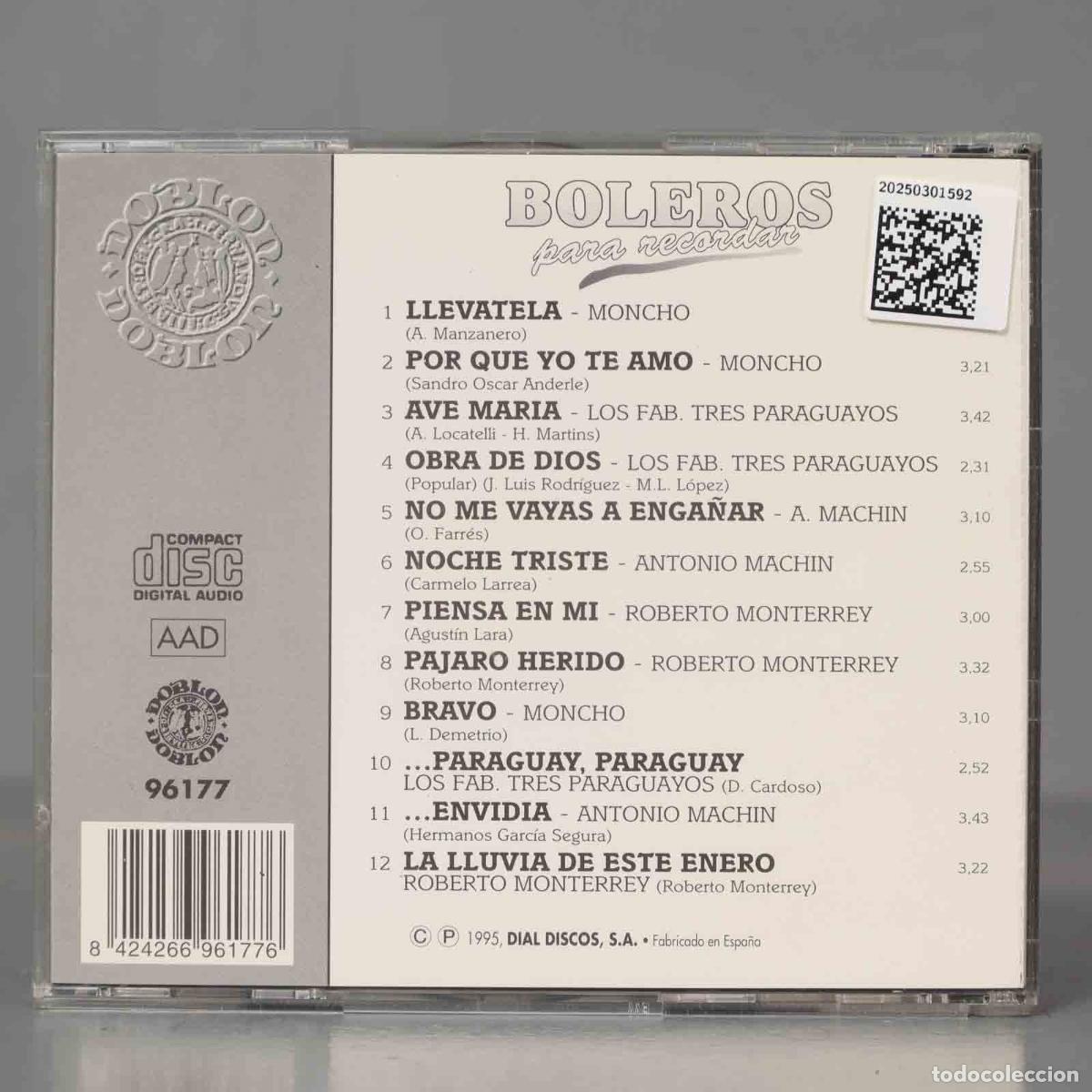 CDs de m&uacute;sica: CD. BOLEROS PARA RECORDAR - Foto 2