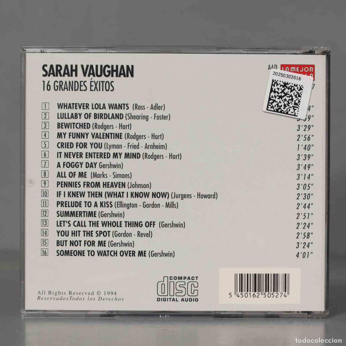 CDs de m&uacute;sica: CD. Sarah Vaughan &ndash; 16 Grandes Exitos - Foto 2