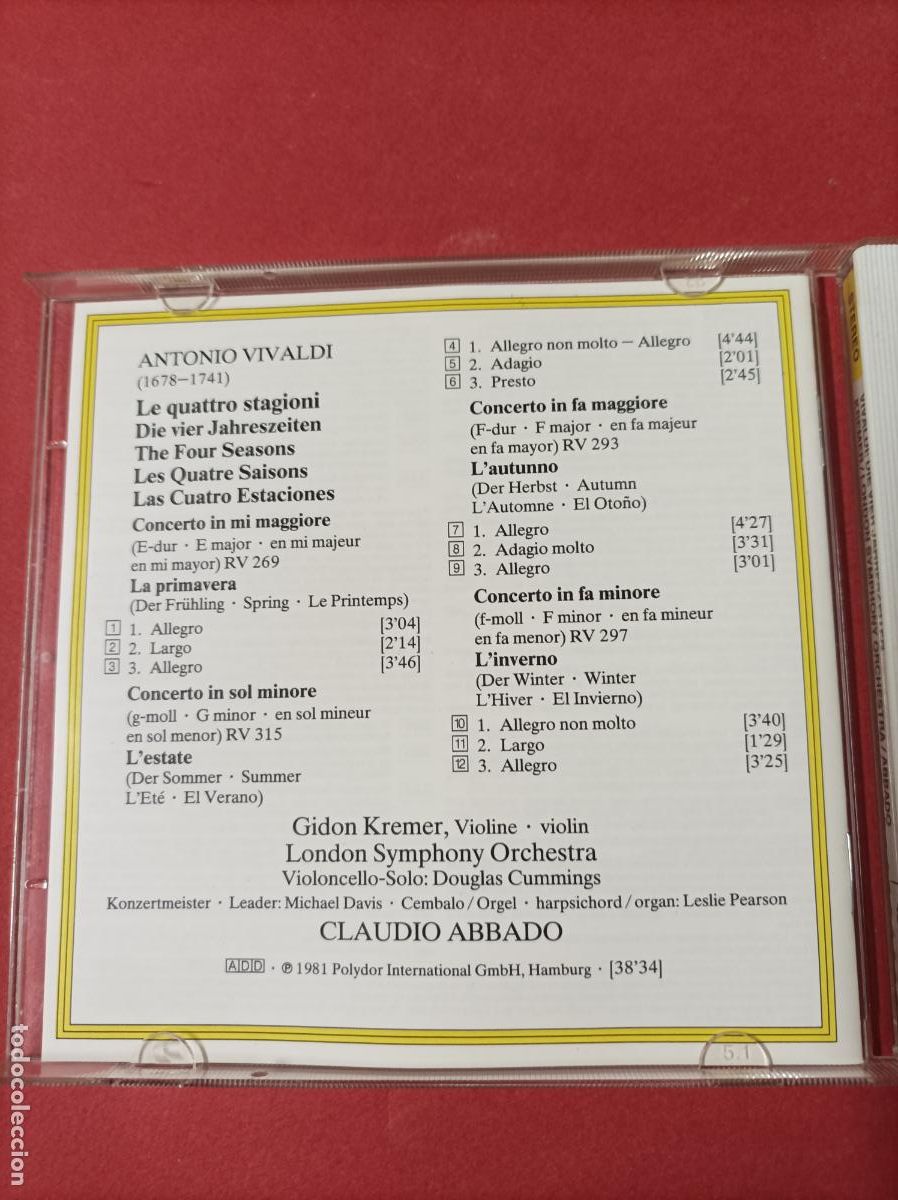 CDs de m&uacute;sica: COMPACT DISC CD ANTONIO VIVALDI LE QUATTRO STAGIONI - Foto 3