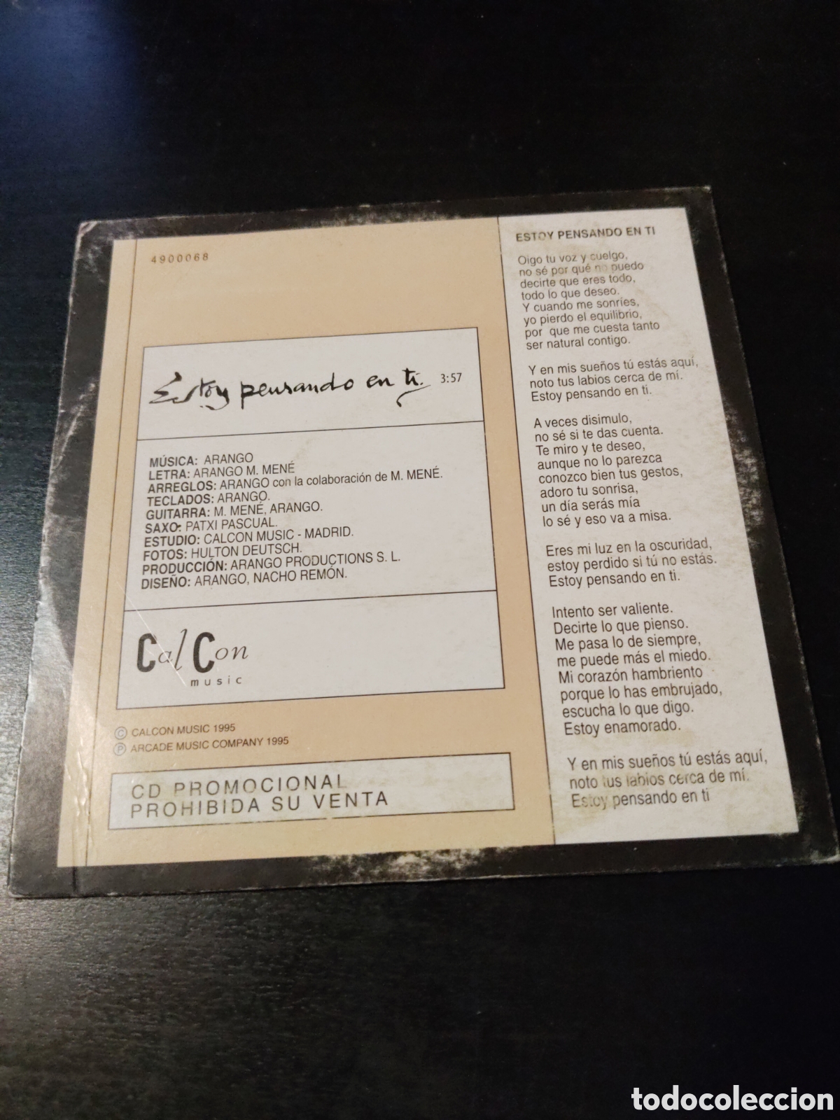 CDs de m&uacute;sica: Arango&nbsp;&ndash;&nbsp;Estoy Pensando En Ti. Cd single 1995 Europa - Foto 2