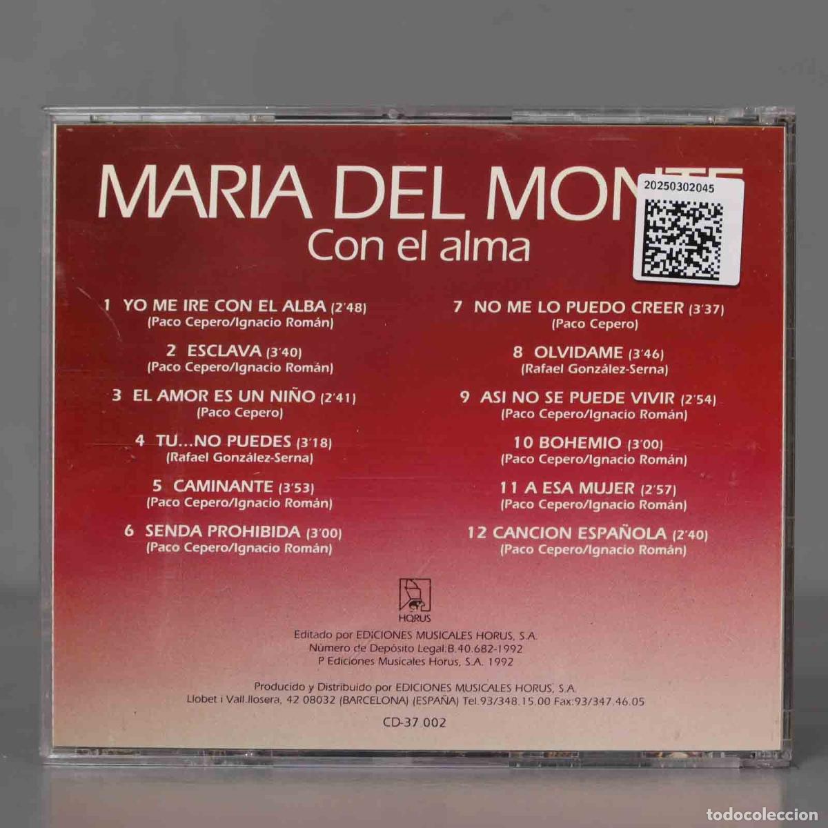 CDs de m&uacute;sica: CD. Mar&iacute;a Del Monte &ndash; Con El Alma - Foto 2