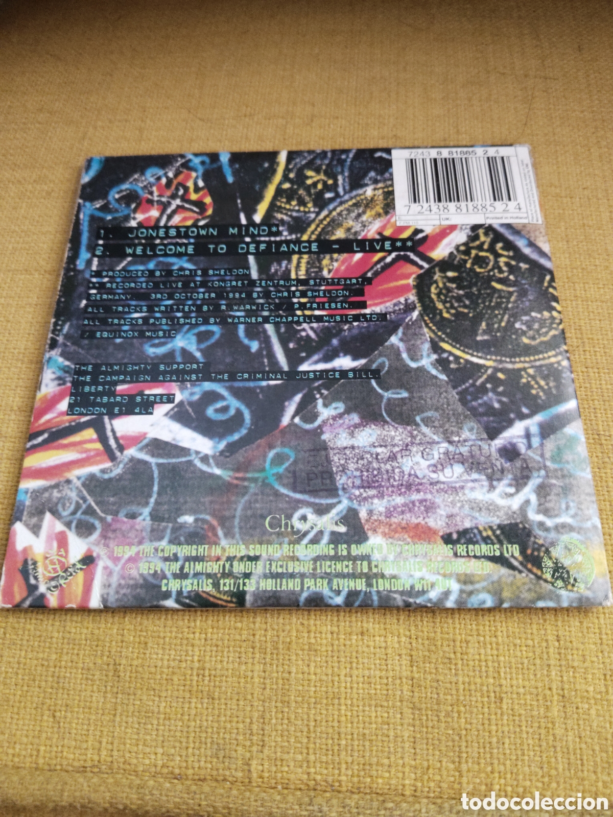 CDs de m&uacute;sica: The Almighty&nbsp;&ndash;&nbsp;Jonestown Mind. Cd single 1994 Holanda - Foto 2