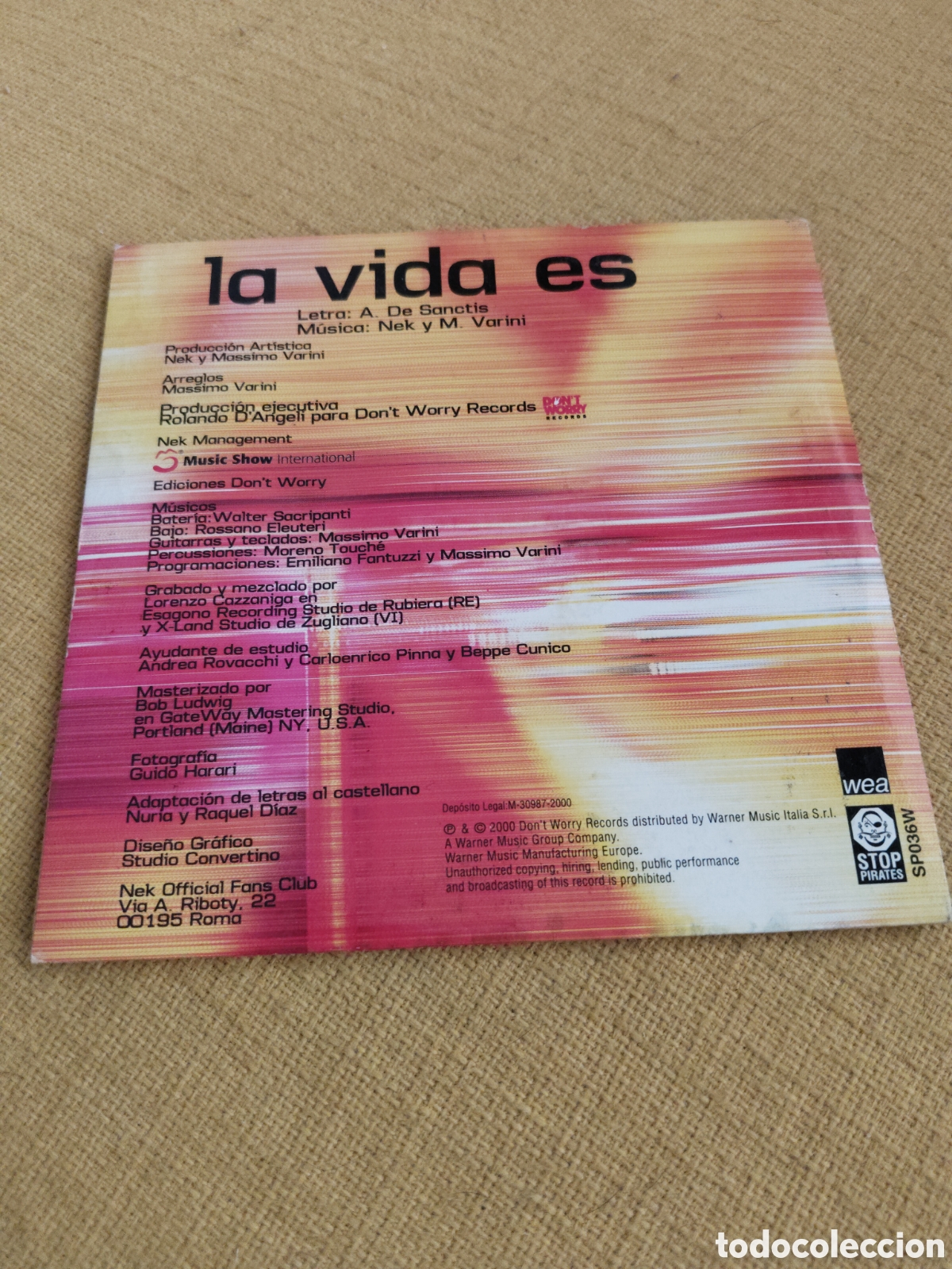 CDs de m&uacute;sica: Nek&nbsp;&ndash;&nbsp;La Vida Es. Cd single promo 2000 Espa&ntilde;a - Foto 2