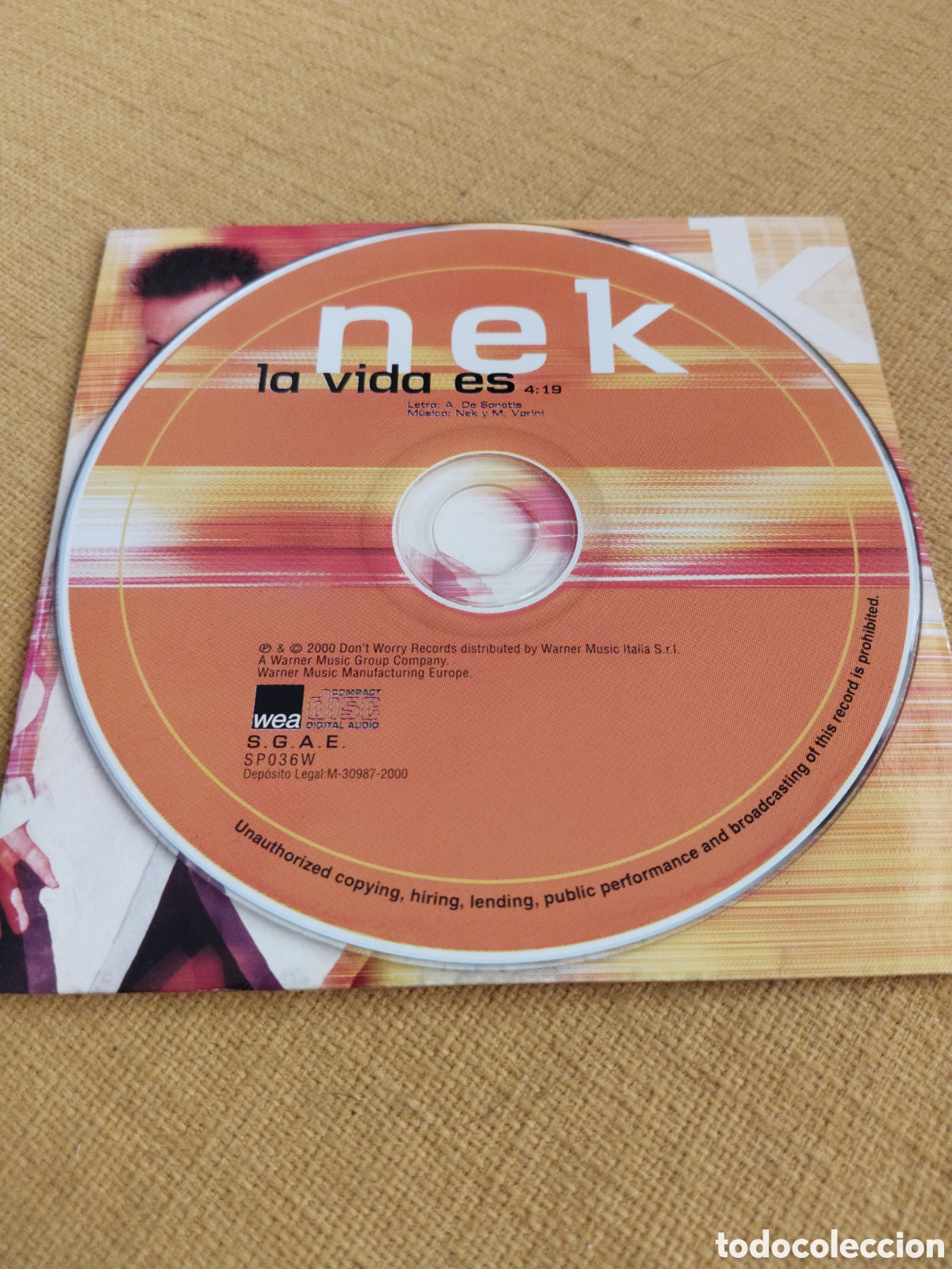 CDs de m&uacute;sica: Nek&nbsp;&ndash;&nbsp;La Vida Es. Cd single promo 2000 Espa&ntilde;a - Foto 3