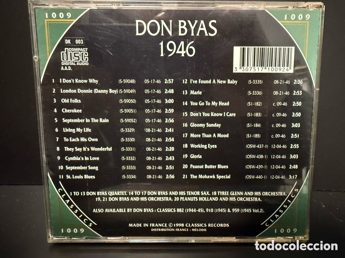 CDs de m&uacute;sica: Don Byas - 1946 (CD) - Foto 2