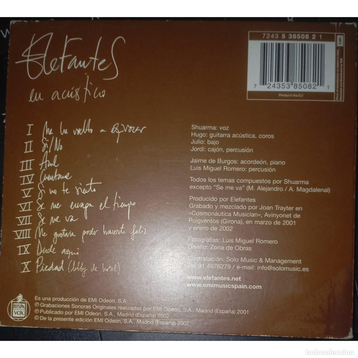 CDs de m&uacute;sica: EN AC&Uacute;STICO - ELEFANTES (CD) - Foto 2
