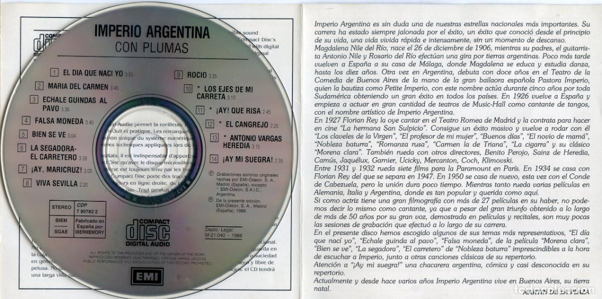 CDs de m&uacute;sica: IMPERIO ARGENTINA. CON PLUMAS. - Foto 3