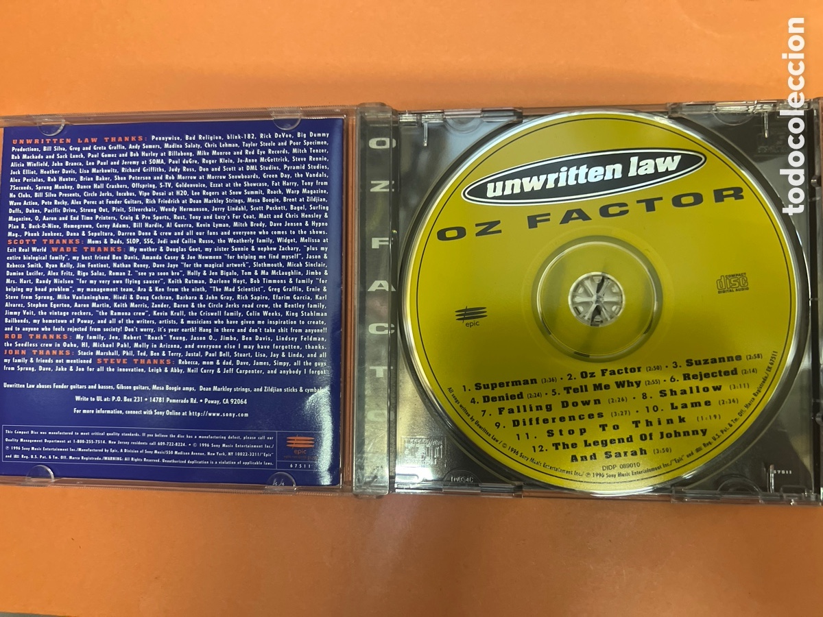 CDs de m&uacute;sica: T2/H3/66. UNWRITTEN LAW - OZ FACTOR - CD EPIC 1996 - Foto 3