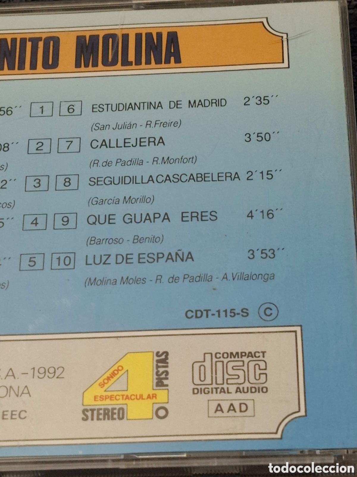 CDs de m&uacute;sica: CD41. Juanito Molina 1992. - Foto 7