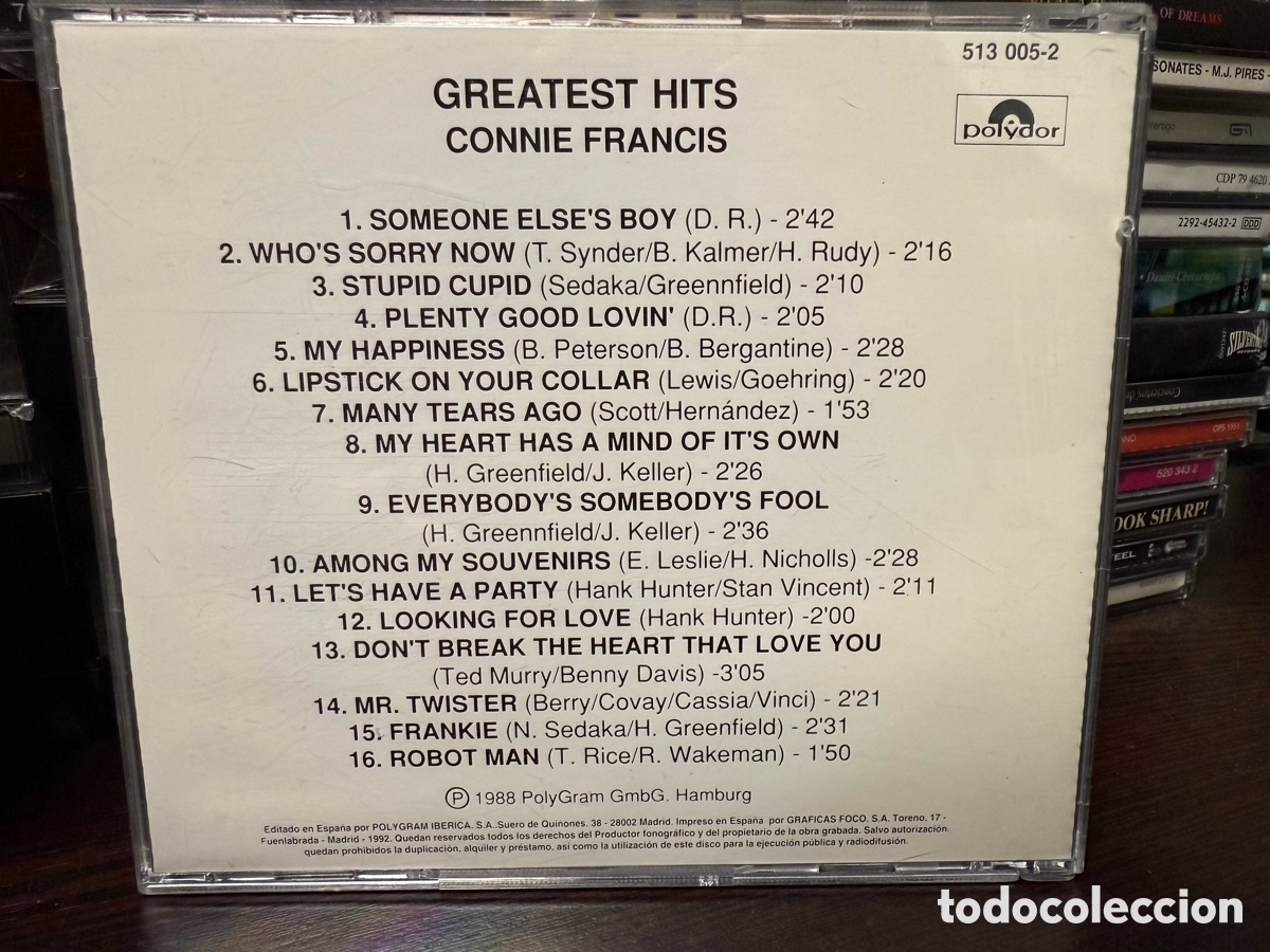 CDs de m&uacute;sica: Connie Francis - Greatest Hits (CD) - Foto 2