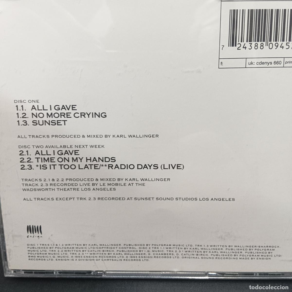 CDs de m&uacute;sica: WORLD PARTY, ALL I GAVE, CD SINGLE 1 - Foto 2