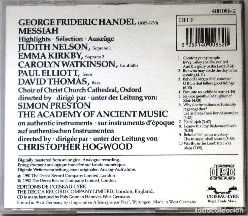 CDs de m&uacute;sica: HANDEL - MESSIAH A SACRED ORATORIO - CD - Foto 2
