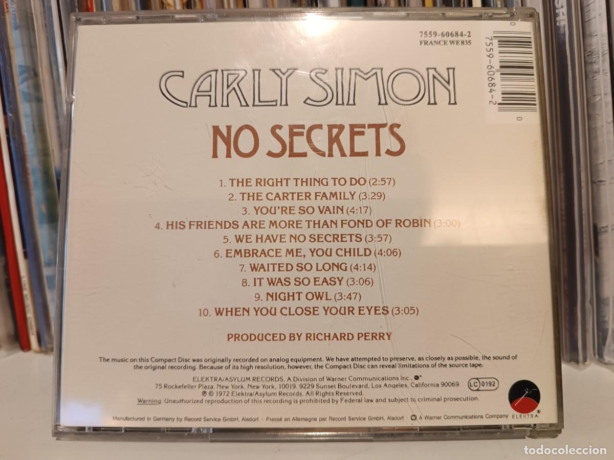 CDs de m&uacute;sica: Carly Simon &lrm;&ndash; No Secrets - cd Europe 1987 - Foto 2