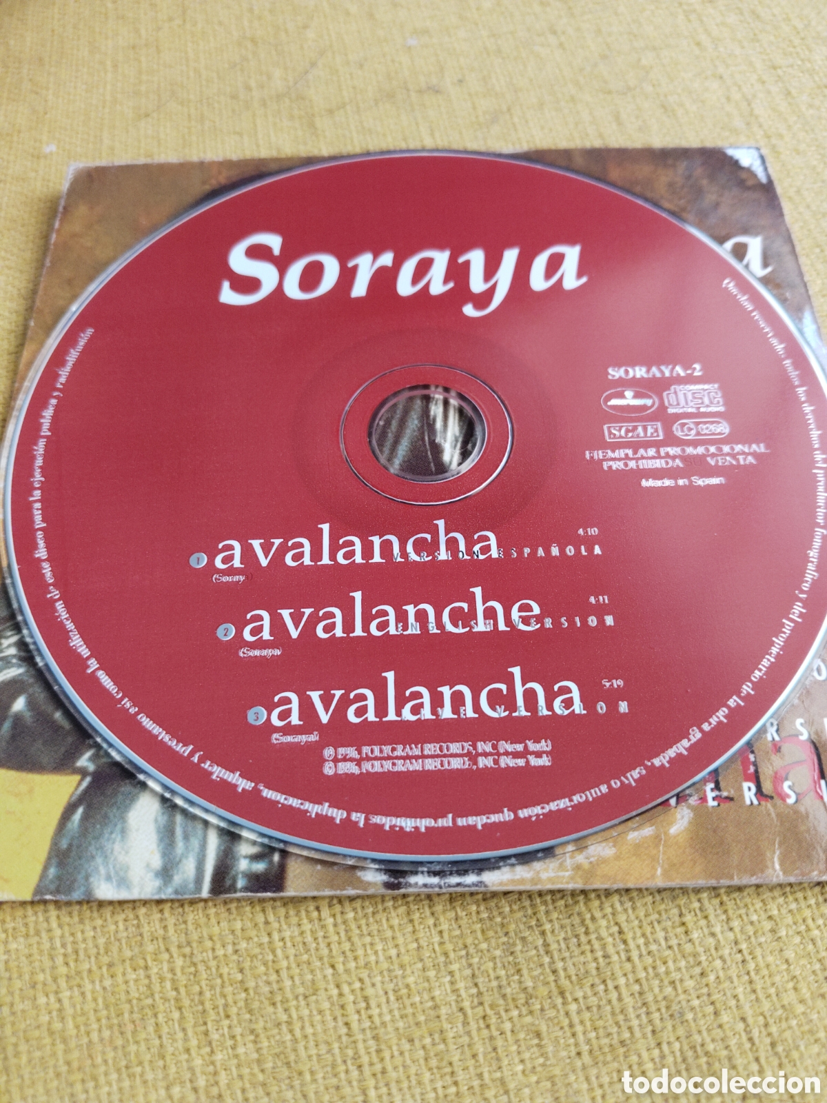 CDs de m&uacute;sica: Soraya&nbsp;&ndash;&nbsp;Avalancha. Cd single 1996 Espa&ntilde;a - Foto 3