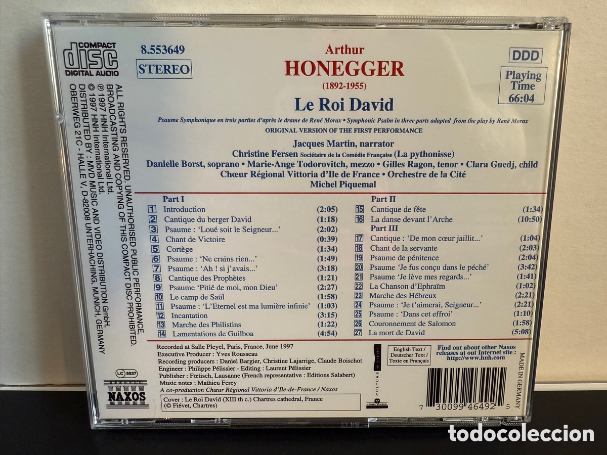 CDs de m&uacute;sica: Honegger - Michel Piquemal - Le Roi David (Original Version) (CD) - Foto 2