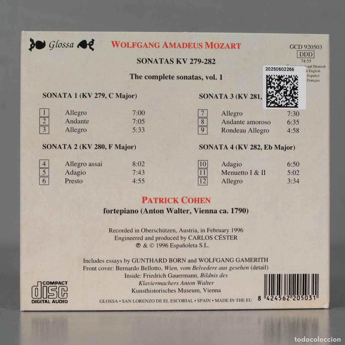 CDs de m&uacute;sica: CD. Mozart, Patrick Cohen &ndash; Sonatas KV 279-282 - Foto 2