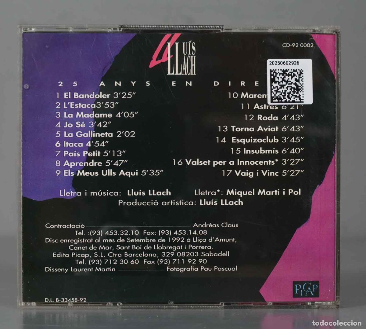 CDs de m&uacute;sica: CD. Lluis Llach &ndash; Ara: 25 Anys En Directe - Foto 2