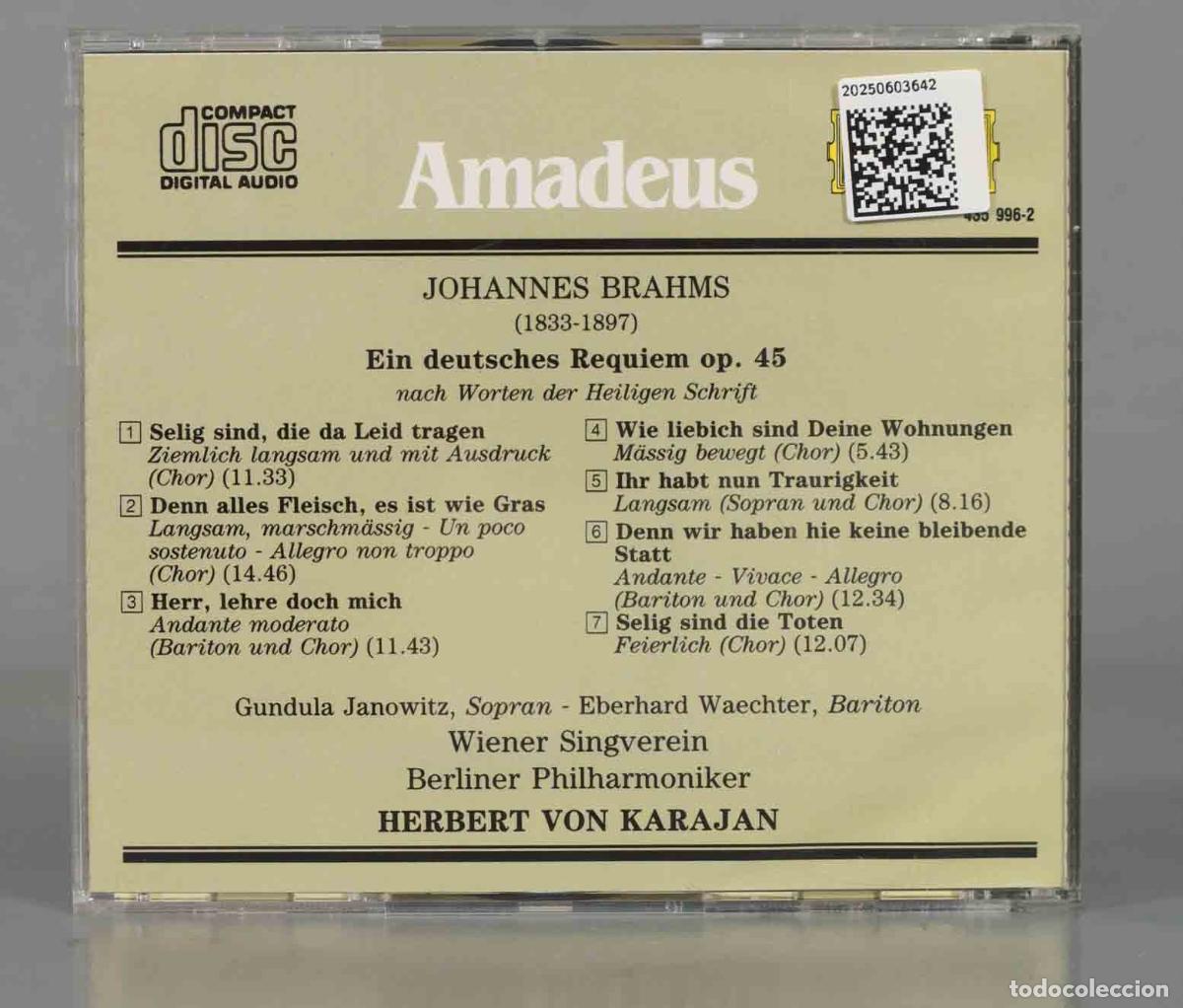 CDs de m&uacute;sica: CD. BRAHMS OP 45 KARAJAN - Foto 2