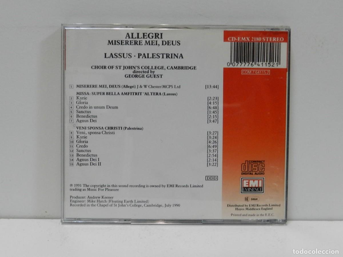 CDs de m&uacute;sica: DISCO CD. Lassus, Palestrina &ndash; Miserere. COMPACT DISC. - Foto 2
