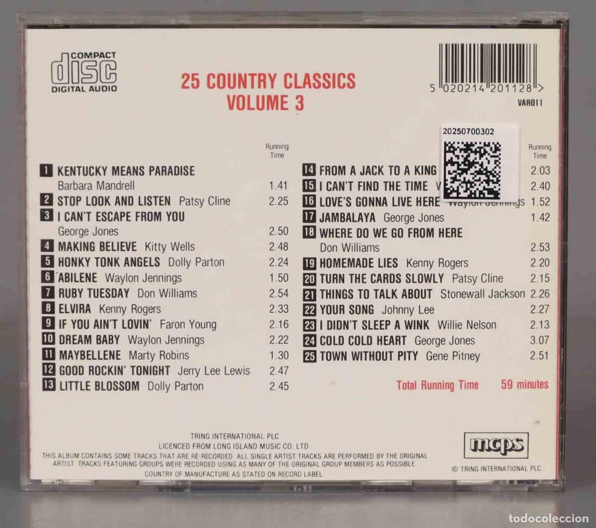 CDs de m&uacute;sica: CD. Various &ndash; 25 Country Classics Volume 3 - Foto 2