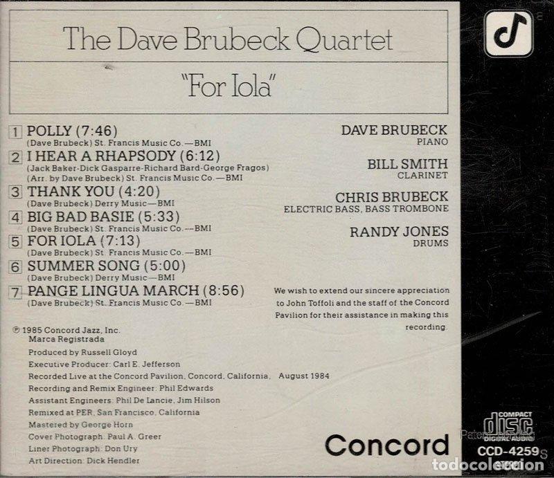 CDs de m&uacute;sica: The Dave Brubeck Quartet - For Iola. CD - Foto 2