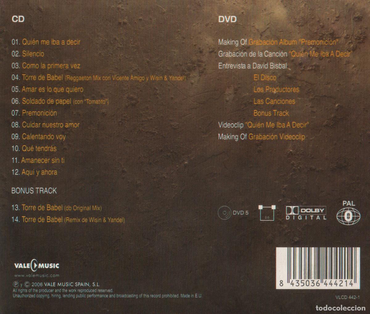 CDs de m&uacute;sica: �T270 - [CD+DVD]. DAVID BISBAL. PREMONICION. DIGIPACK. - Foto 3