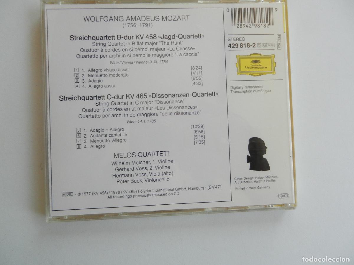 CDs de m&uacute;sica: MOZART - STRING QUARTETS - THE HUNT -DISSONANCE - MELOS QUARTET - CD 1978 - Foto 3