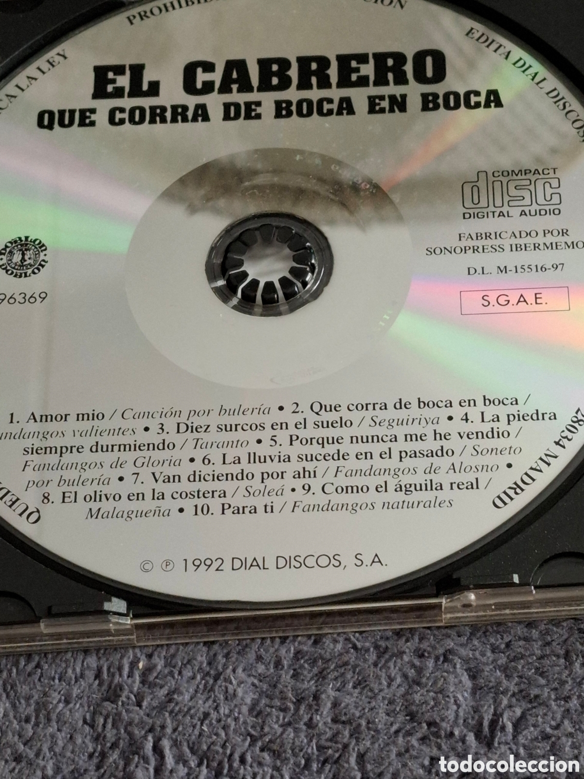 CDs de m&uacute;sica: CD48. El Cabrero - Que Corra De Boca En Boca, Dial Discos 1992. - Foto 3