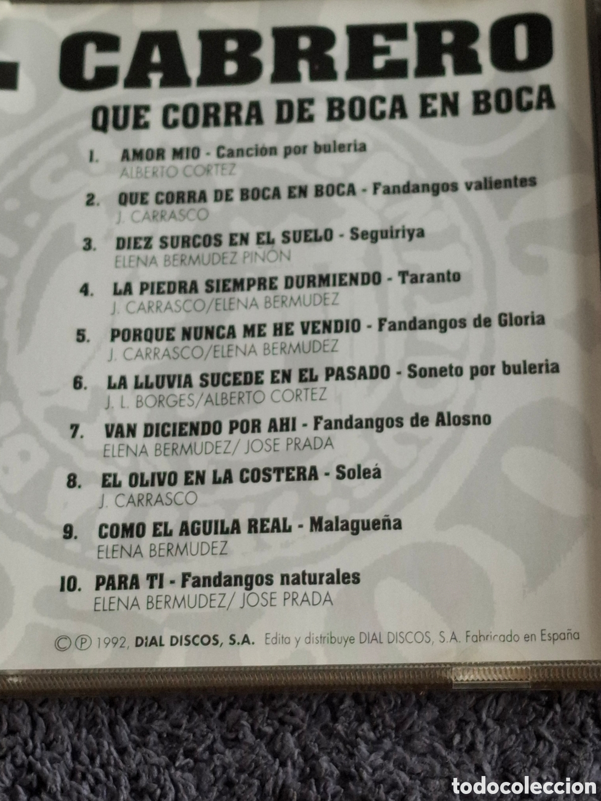 CDs de m&uacute;sica: CD48. El Cabrero - Que Corra De Boca En Boca, Dial Discos 1992. - Foto 4