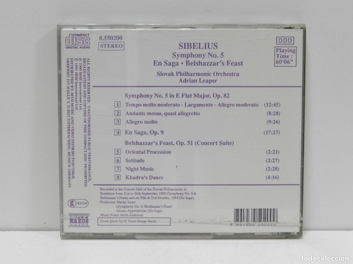 CDs de m&uacute;sica: DISCO CD. Sibelius &ndash; Symphony No. 5 / En Saga &bull; Belshazzars Feast. COMPACT DISC. - Foto 2